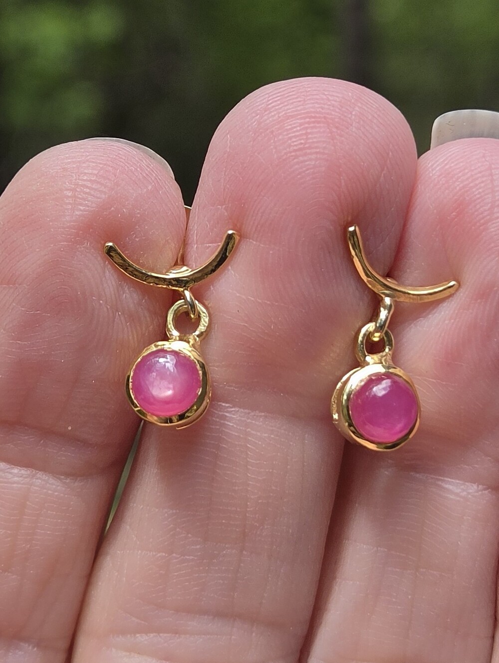 Star Ruby Pink Drop Sterling & Gold Studs - Picture 8 of 9